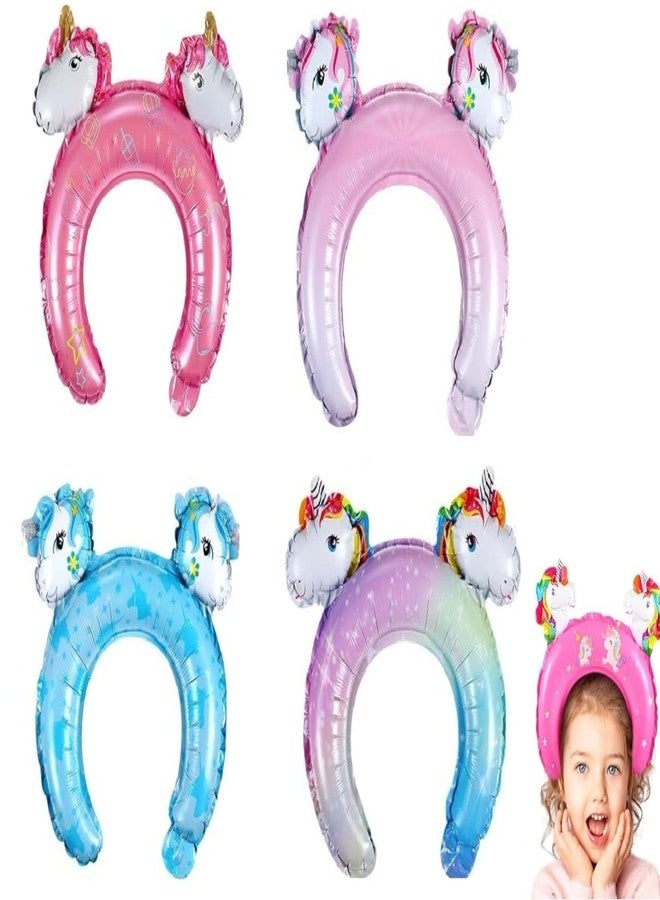 AMFIN (Pack of 4) Unicorn Shaped Head Hoops Foil Balloons for Theme Party Decoration - Multi - Image 1